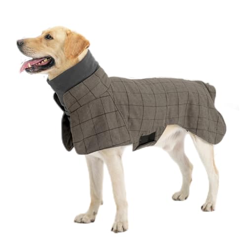 Winddichte, Karierte Hundejacke for männliche Hunde, britischer Stil, Warmer Herbst- und Winter-Hundemantel, mit Fleece gefüttert, verstellbar, formelle Urlaubskleidung (Color : Khaki Plaid, Size : von INSTR