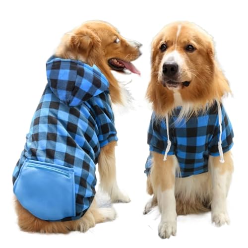 Winter warme Haustier-Hundekleidung, Karierter Druck, großer Hundemantel, Outfit, kompatibel mit großen Hunden, Labrador-Kapuzenpullover, Pullover, Gold-Retriever-Kleidung (Color : Blue, Size : XXL Winter warme Haustier-Hundekleidung, Karierter Druck, großer Hundemantel, Outfit, kompatibel mit großen Hunden, Labrador-Kapuzenpullover, Pullover, Gold-Retriever-Kleidung (Color : Blue, Size : XXL von INSTR