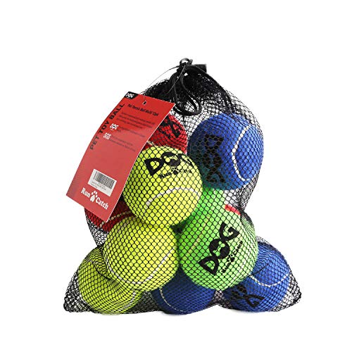 INSUM - 949 - Hundetennisbälle (6,35 cm) – Größe M – Mehrfarbig – 12er-Pack – Angepasster Rückprall – Hohe Sichtbarkeit – Widerstandsfähig & Schwimmfähig – Mit Tasche – Für mittelgroße Hunde von INSUM