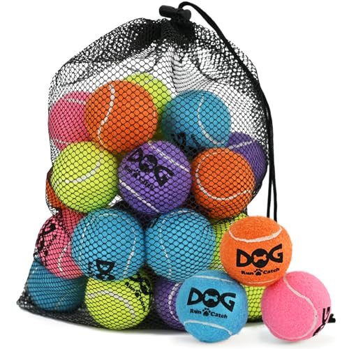 INSUM Kleine Tennisbälle für Hunde, quietschende Hundebälle mit Netztasche, SGS-zertifiziert, langlebig, ungiftig, eingebauter Quietscher, kleine Rassen, 20 Stück von INSUM