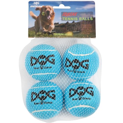 insum Quietschende Tennisbälle für Hunde, bunt, leicht zu fangen, 4 Stück (5,1 cm, Blau) von INSUM