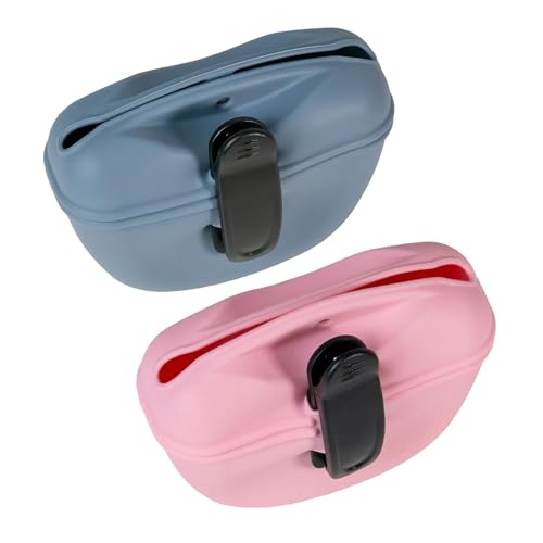 INTIRILIFE 2X Leckerlibeutel für Hunde aus Silikon in Blaugrau und Rosa - 13 x 5 x 10.5 cm - Trainingsbeutel Tasche mit Gürtelclip für Trockenfutter Nassfutter Zubehör für Hundetraining von INTIRILIFE