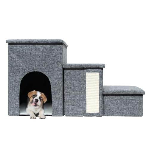 Intirilife Faltbare Hundetreppe mit 3 Stufen in Grau -72x32,5x43 cm- Haustiertreppe mit Stauraum -Katzentreppe Kratzmatte Höhle- Aufbewahrungsboxen, Treppe für kleine Hunden für Sofa Bett Couch Intirilife Faltbare Hundetreppe mit 3 Stufen in Grau -72x32,5x43 cm- Haustiertreppe mit Stauraum -Katzentreppe Kratzmatte Höhle- Aufbewahrungsboxen, Treppe für kleine Hunden für Sofa Bett Couch von INTIRILIFE