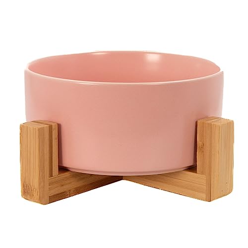 Intirilife Futternapf aus Keramik mit Gestell in Pink - Gesamt 20.5 x 8.5 cm - Napf 15.5 x 6.5 cm - 800 ml Füllmenge - Fressnapf, Trinknapf für Hunde und Katzen mit Bambushalter von INTIRILIFE