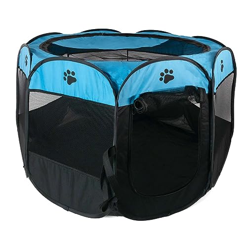 Intirilife Laufstall für Haustiere 77 x 58 cm Spielzelt aus Oxford-Gewebe in Blau mit Pfoten - Faltbar mit Tragetasche für Hunde Katzen Welpen Stall Tierlaufstall Intirilife Laufstall für Haustiere 77 x 58 cm Spielzelt aus Oxford-Gewebe in Blau mit Pfoten - Faltbar mit Tragetasche für Hunde Katzen Welpen Stall Tierlaufstall von INTIRILIFE