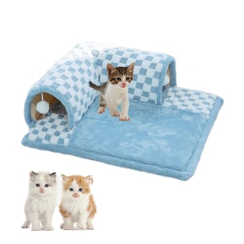 Cat Tunnel Bed, Katzentunnel Bett, Lustiges 2-in-1 Katzentunnelbett aus Plüsch mit Karomuster, zum Spielen und Schlafen, Katzentunnel Katzenbett für Alle Jahreszeiten von INUIYBU