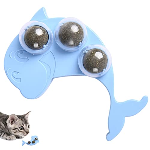 INVEES Katzenminze-Rollerball, interaktiver Katzenminze-Wandball, drehende Zähne, zum Reinigen von Katzen, zum Aufkleben auf Fenster, Fliesen oder anderen glatten Oberflächen (blau) von INVEES