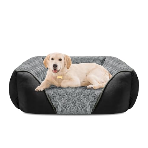 INVENHO Großes Hundebett, rechteckig, waschbar, orthopädisch, weich, beruhigend, langlebig, mit rutschfester Unterseite von INVENHO