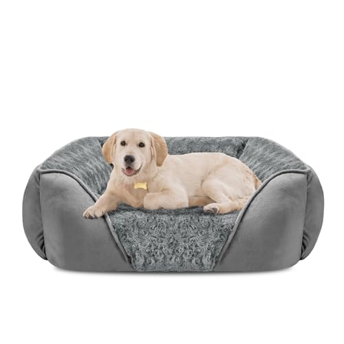 INVENHO Großes Hundebett, rechteckig, waschbar, orthopädisch, weich, beruhigend, langlebig, mit rutschfester Unterseite von INVENHO
