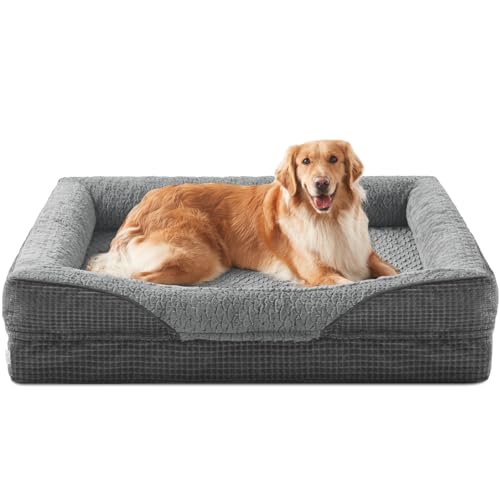 INVENHO Orthopädische Hundebetten, groß, XL, waschbar, Eierkiste, Memory-Schaum, mit waschbarem, abnehmbarem Bezug, wasserdichtem Futter und rutschfester Unterseite von INVENHO