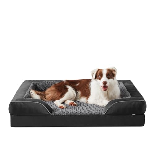 INVENHO Orthopädisches Hundebett für große Hunde, waschbar, wasserdicht, Eierkisten-Schaumstoff-Hunde-Couch-Bett mit waschbarem, abnehmbarem Bezug, wasserdichtem Futter und rutschfester Unterseite von INVENHO