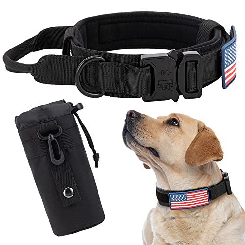 INVENHO Tactical Dog Collar for Medium Large Dogs with USA American Flag Adjustable Military Training Collar with Handle and Thick Heavy Duty Buckle Dog Collar with Bottle Pouch Dog Collars Black L von INVENHO