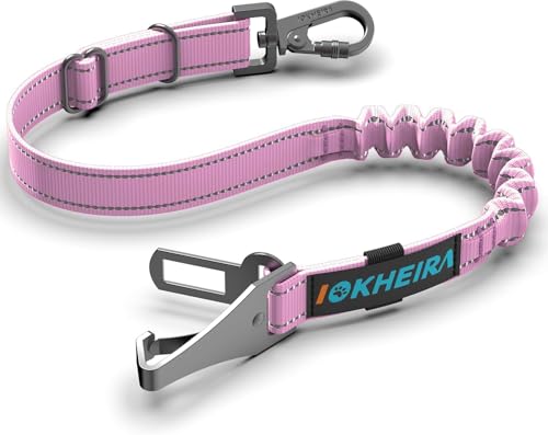 IOKHEIRA Hunde Sicherheitsgurt für Auto, Hundegurt fürs Auto Sicherheitsgeschirr Einstellbarer mit Universalstecker & Befestigung der Verriegelungsstange (Rosa) von IOKHEIRA