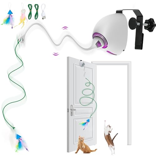 IOKHEIRA Interaktives Katzenfederspielzeug für drinnen, automatisches Teaser-Seil-Katzenspielzeug, hängende elektrische Katzenspielzeuge, wiederaufladbare Spiel- und Bewegungskatzenspielzeuge (Ball) von IOKHEIRA