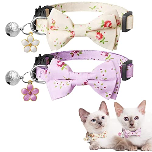 IOSPKKIO® 2 Stück Personalisierte Katzenhalsbänder für Mädchen mit Fliege und Glocke, niedliche und sichere Kätzchenhalsbänder Katzen von IOSPKKIO