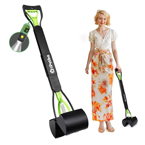IPETBA 80 cm Großer Hundekotschaufeln Langer Griff Hundekotsammler Kein Bücken Nötig für Hunde und Katzen Faltbare Pooper Scooter für Wiese Erdboden Sandboden Kiesweg von IPETBA