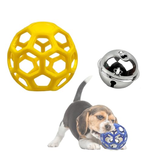 IRCKONCI Hohle Bälle, Kauspielzeug für Hunde, Roller, Hundespielzeug, Leckerli-Spender, Hundeball, langlebiges Gummi-Hundespielzeug, für Welpen, Indoor-Spiel-Trainingszubehör (Gelb) von IRCKONCI
