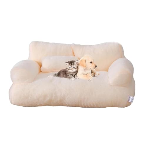 IRIRI Beruhigendes Haustier-Sofa, Weiches, Beruhigendes Katzen-Sofabett, Waschbares, Plüsch-Haustier-Couchbett, Beruhigendes Hundebett for Kleine, Mittelgroße und Große Hunde(Beige,XL) von IRIRI