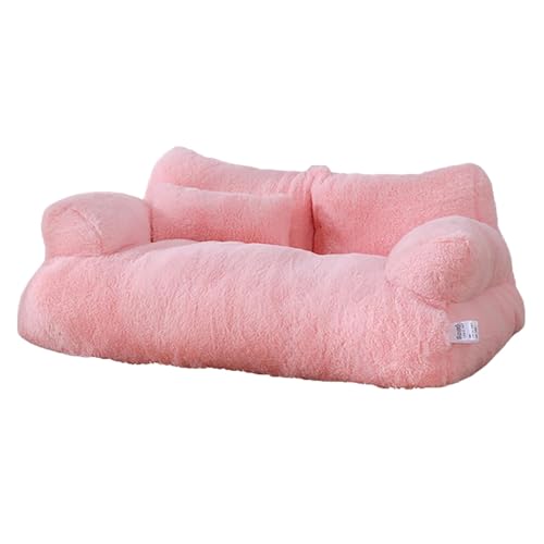 IRIRI Beruhigendes Haustier-Sofa, Weiches, Beruhigendes Katzen-Sofabett, Waschbares, Plüsch-Haustier-Couchbett, Beruhigendes Hundebett for Kleine, Mittelgroße und Große Hunde(Rosa,XXL) von IRIRI
