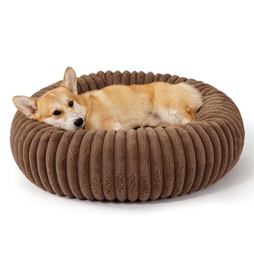 IRIRI Beruhigendes Haustierbett, Weiches, Rundes Hunde- und Katzenbett aus Plüsch, Abnehmbar und Waschbar, Warmes Winterkissen for Kleine/Mittelgroße Haustiere(Bruin,S) von IRIRI