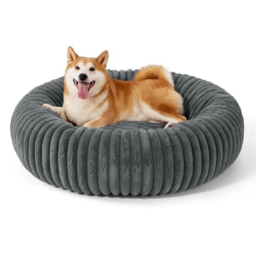 IRIRI Beruhigendes Haustierbett, Weiches, Rundes Hunde- und Katzenbett aus Plüsch, Abnehmbar und Waschbar, Warmes Winterkissen for Kleine/Mittelgroße Haustiere(Grau,L) von IRIRI