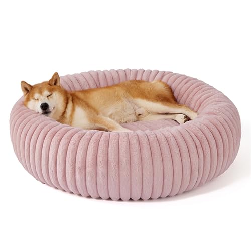 IRIRI Beruhigendes Haustierbett, Weiches, Rundes Hunde- und Katzenbett aus Plüsch, Abnehmbar und Waschbar, Warmes Winterkissen for Kleine/Mittelgroße Haustiere(Rosa,M) von IRIRI