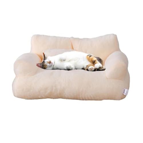 IRIRI Beruhigendes Haustiersofa, beruhigendes Hundebett, Flauschiges Plüsch-Haustiersofa, abnehmbares, waschbares Haustiersofa aus PP-Baumwolle for Hauskatzen(Beige,XXL) von IRIRI