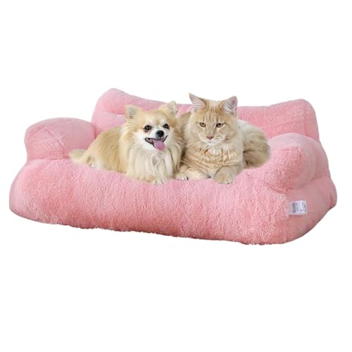 IRIRI Beruhigendes Haustiersofa, beruhigendes Hundebett, Flauschiges Plüsch-Haustiersofa, abnehmbares, waschbares Haustiersofa aus PP-Baumwolle for Hauskatzen(Rosa,XXL) von IRIRI