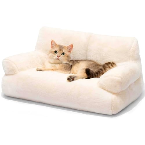 IRIRI Beruhigendes Plüsch-Schlafsofa for Haustiere – Warmes, Abnehmbares, Waschbares Hunde-/Katzenbett mit Rutschfester Unterseite, Haustierkissen for Katzen/Hunde(Beige,65 * 46 * 30cm) von IRIRI