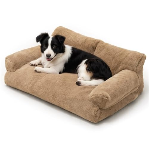 IRIRI Beruhigendes Plüsch-Schlafsofa for Haustiere – Warmes, Abnehmbares, Waschbares Hunde-/Katzenbett mit Rutschfester Unterseite, Haustierkissen for Katzen/Hunde(Bruin,75 * 51 * 30cm) von IRIRI