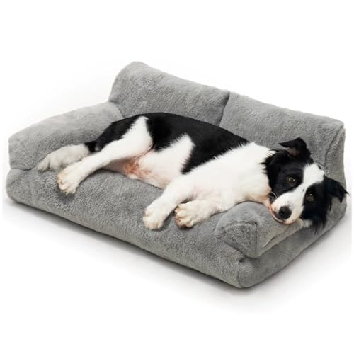IRIRI Beruhigendes Plüsch-Schlafsofa for Haustiere – Warmes, Abnehmbares, Waschbares Hunde-/Katzenbett mit Rutschfester Unterseite, Haustierkissen for Katzen/Hunde(Grau,75 * 51 * 30cm) von IRIRI