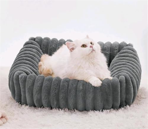IRIRI Beruhigendes Plüsch-Schlafsofa for Katzen und Hunde, Warmes, Abnehmbares und Waschbares Winterkissen mit Stützendem Nackenpolster(Grau,M) von IRIRI