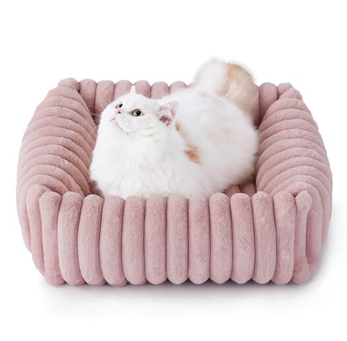 IRIRI Beruhigendes Plüsch-Schlafsofa for Katzen und Hunde, Warmes, Abnehmbares und Waschbares Winterkissen mit Stützendem Nackenpolster(Rosa,L) von IRIRI