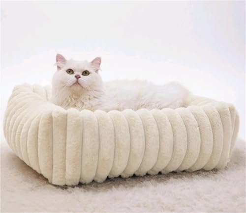 IRIRI Beruhigendes Plüsch-Schlafsofa for Katzen und Hunde, Warmes, Abnehmbares und Waschbares Winterkissen mit Stützendem Nackenpolster(Weiß,M) von IRIRI