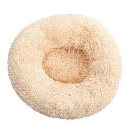 IRIRI Beruhigendes Rundes Haustierbett, Weiches Langes Plüschbett for Hunde und Katzen mit Rutschfester Unterseite, Warmes Winterkissen (40 X 40 X 17 cm)(Apricot) von IRIRI