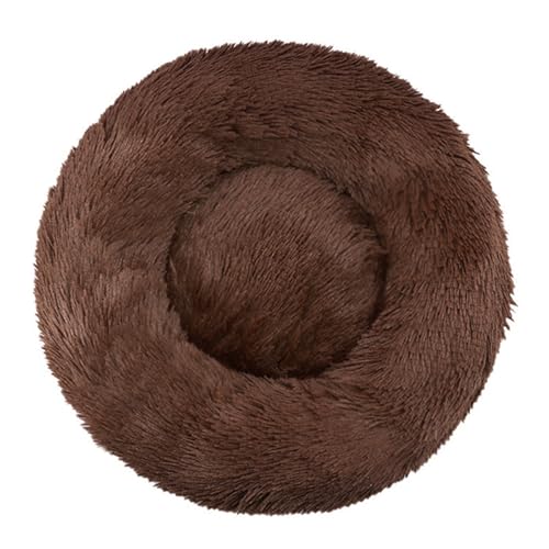IRIRI Beruhigendes Rundes Haustierbett, Weiches Langes Plüschbett for Hunde und Katzen mit Rutschfester Unterseite, Warmes Winterkissen (40 X 40 X 17 cm)(Bruin) von IRIRI
