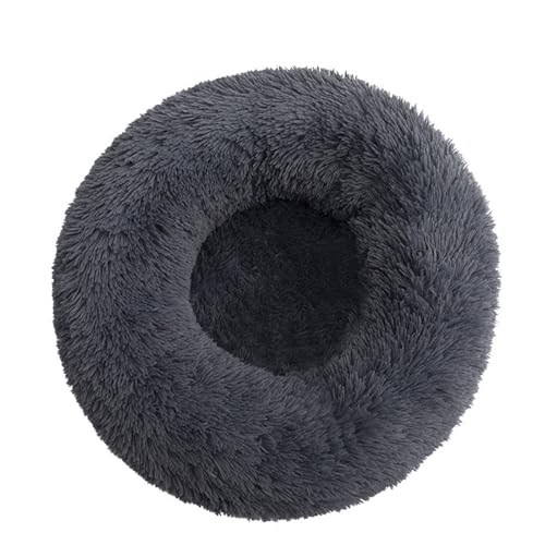 IRIRI Beruhigendes Rundes Haustierbett, Weiches Langes Plüschbett for Hunde und Katzen mit Rutschfester Unterseite, Warmes Winterkissen (40 X 40 X 17 cm)(Dark Gray) von IRIRI
