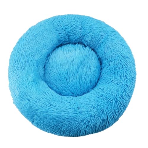 IRIRI Beruhigendes Rundes Haustierbett, Weiches Langes Plüschbett for Hunde und Katzen mit Rutschfester Unterseite, Warmes Winterkissen (40 X 40 X 17 cm)(Lake Blue) von IRIRI