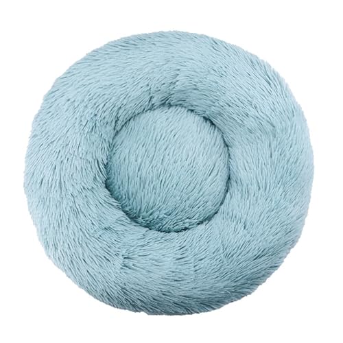 IRIRI Beruhigendes Rundes Haustierbett, Weiches Langes Plüschbett for Hunde und Katzen mit Rutschfester Unterseite, Warmes Winterkissen (40 X 40 X 17 cm)(Light Blue) von IRIRI
