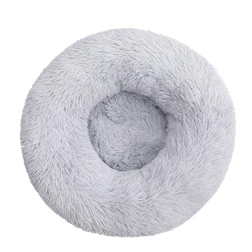 IRIRI Beruhigendes Rundes Haustierbett, Weiches Langes Plüschbett for Hunde und Katzen mit Rutschfester Unterseite, Warmes Winterkissen (40 X 40 X 17 cm)(Light Gray) von IRIRI