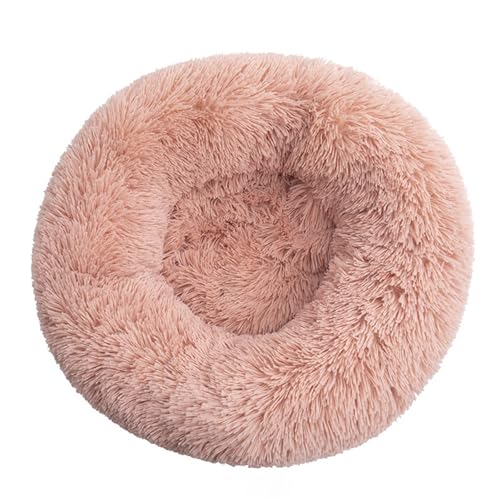 IRIRI Beruhigendes Rundes Haustierbett, Weiches Langes Plüschbett for Hunde und Katzen mit Rutschfester Unterseite, Warmes Winterkissen (40 X 40 X 17 cm)(Rosa) von IRIRI