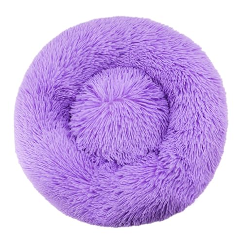 IRIRI Beruhigendes Rundes Haustierbett, Weiches Langes Plüschbett for Hunde und Katzen mit Rutschfester Unterseite, Warmes Winterkissen (40 X 40 X 17 cm)(Violett) von IRIRI