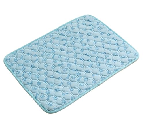 IRIRI Kühlmatte Aus Eisseide for Haustiere – Rutschfestes Kühlpad for Hunde und Katzen for Autositz/Sofa/Kiste, Atmungsaktives Wärmeableitungsbett for Haustiere(Blue A,70 * 48cm) von IRIRI