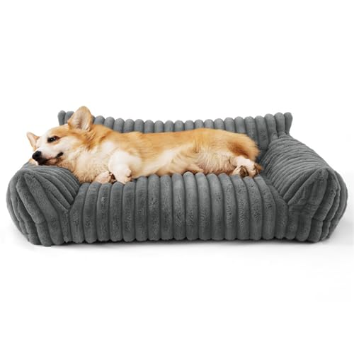 IRIRI Weiches Fleece-Haustierbett for Katzen und Hunde, Ganzjahres-Universal-Katzensofa mit Gerippter Wellenstruktur, Abnehmbar und Waschbar, Bequeme Haustiercouch(Grau,L) von IRIRI