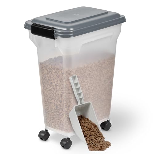 Iris Ohyama Hundefutter Aufbewahrung mit Rollen, 20L/7.5kg, Grau, Luftdichte Futterbox, Trockenfutter, Futterbehälter, Für Hunde, Katzen, Tierfutterbehälter, Schaufel, BPA-frei, Futtertonne, ATS-M von Iris Ohyama