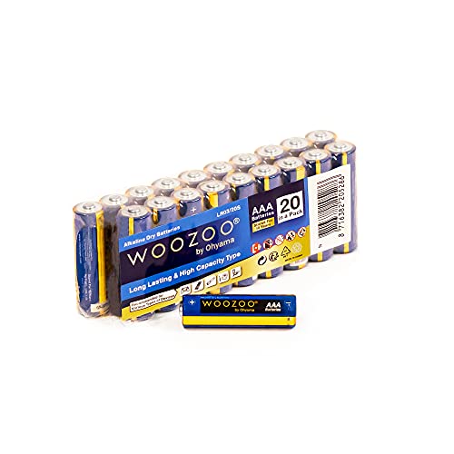 Woozoo, AAA Alkaline-Batterien (Packung mit 20 Stück), 1.5V, 1250mAh, Langanhaltende Leistung, 10 Jahre Lebensdauer, Für kleine elektrische Geräte - Dry Cell Battery LR03 - Blau von Iris Ohyama