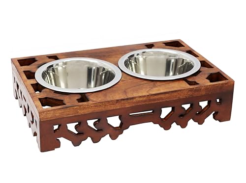 Erhöhter Futternapf für Hunde und Katzen, handgeschnitzte Holzknochen, erhöhter Hundenapfständer mit zwei Stahlnäpfen, erhöhter Hundenapf für Futter und Wasser, Haustier-Futterstation, 17 x 11 x 4 Erhöhter Futternapf für Hunde und Katzen, handgeschnitzte Holzknochen, erhöhter Hundenapfständer mit zwei Stahlnäpfen, erhöhter Hundenapf für Futter und Wasser, Haustier-Futterstation, 17 x 11 x 4 von IRONGATE
