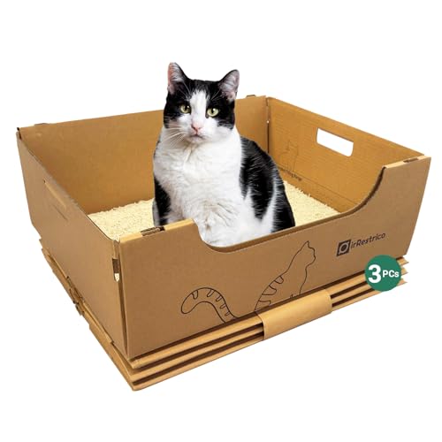 PETORITY Jumbo Einweg-Katzentoiletten für Katzen, 3 Stück, tragbare Katzentoilette aus recyceltem Karton, für Reisen, wasserdicht, faltbar (50,5 x 43,2 x 18,9 cm) von IRRESTRICO