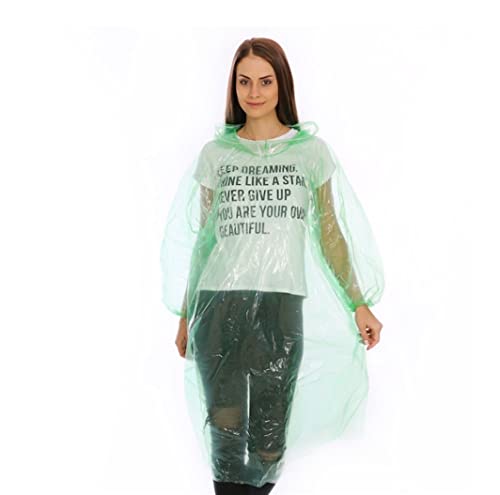 Regenponcho Regenjacke 10 Stück Langer Einweg-Regenmantel, Faltbarer PE-Regenponcho, Tragbare Regenbekleidung Für Trave Regenmantel Regencape (Color : Grün, Size : One Size) von IRYZE