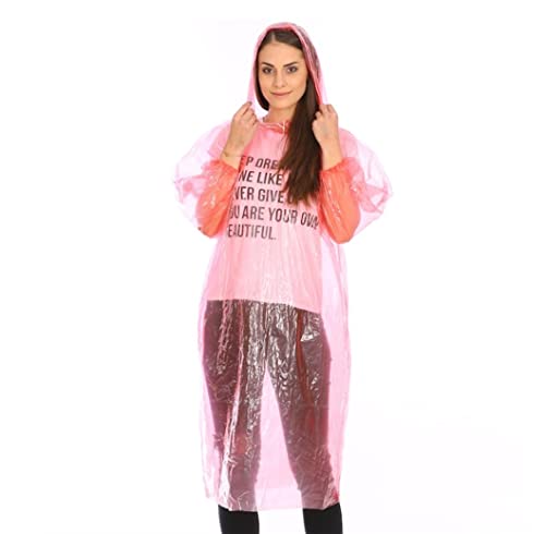 IRYZE Regenponcho Regenjacke 10 Stück Langer Einweg-Regenmantel, Faltbarer PE-Regenponcho, Tragbare Regenbekleidung Für Trave Regenmantel Regencape (Color : Rosa, Size : One Size) von IRYZE